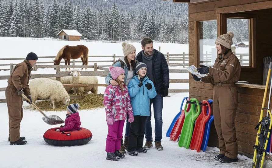 レア職種★雪景色が広がるレジャー施設でリゾートバイト！通しシフトで働きやすく、動物や大自然に囲まれた非日常の職場🐑