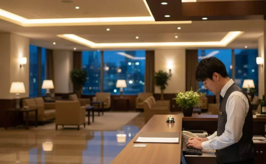 夜型さん必見！ナイト限定のフロント業務です🌙お仕事後は毎日温泉でリラックス♪寮費無料で安心してスタートできます。スキル不問。未経験者歓迎です！